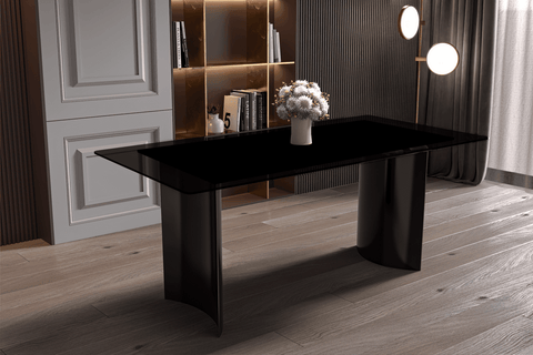 Zara Rectangular Dining Table with Glass/Sintered Stone Top and Stainless Steel Base