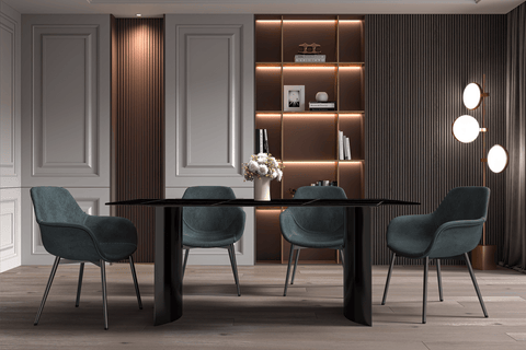 Zara Rectangular Dining Table with Glass/Sintered Stone Top and Stainless Steel Base