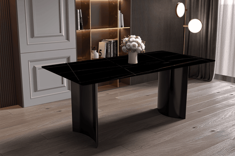 Zara Rectangular Dining Table with Glass/Sintered Stone Top and Stainless Steel Base