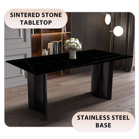 Zara Rectangular Dining Table with Glass/Sintered Stone Top and Stainless Steel Base