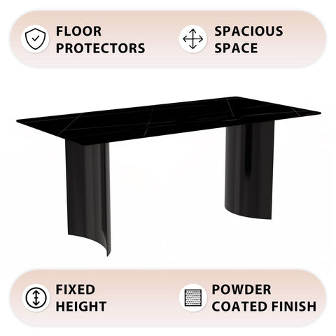 Zara Rectangular Dining Table with Glass/Sintered Stone Top and Stainless Steel Base