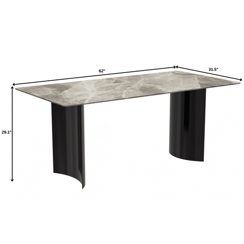 Zara Rectangular Dining Table with Glass/Sintered Stone Top and Stainless Steel Base