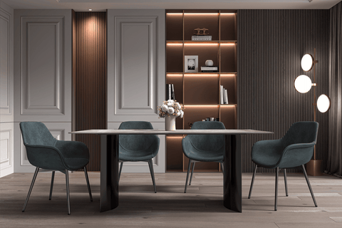 Zara Rectangular Dining Table with Glass/Sintered Stone Top and Stainless Steel Base