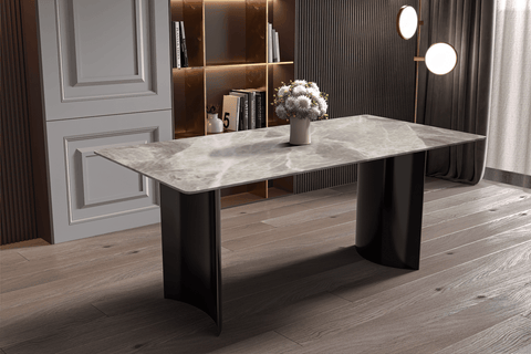 Zara Rectangular Dining Table with Glass/Sintered Stone Top and Stainless Steel Base