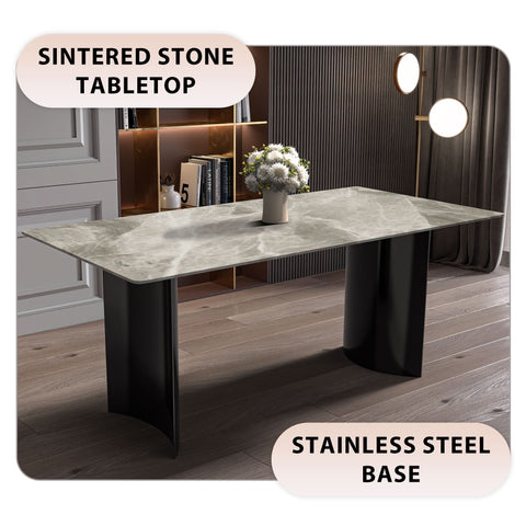 Zara Rectangular Dining Table with Glass/Sintered Stone Top and Stainless Steel Base