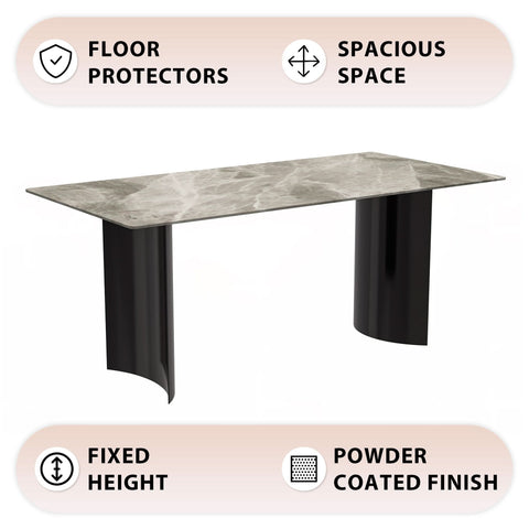 Zara Rectangular Dining Table with Glass/Sintered Stone Top and Stainless Steel Base