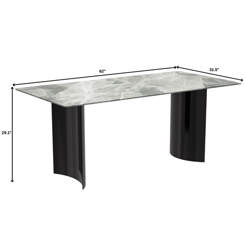 Zara Rectangular Dining Table with Glass/Sintered Stone Top and Stainless Steel Base
