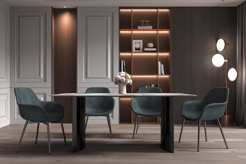 Zara Rectangular Dining Table with Glass/Sintered Stone Top and Stainless Steel Base