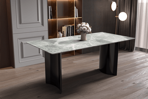 Zara Rectangular Dining Table with Glass/Sintered Stone Top and Stainless Steel Base