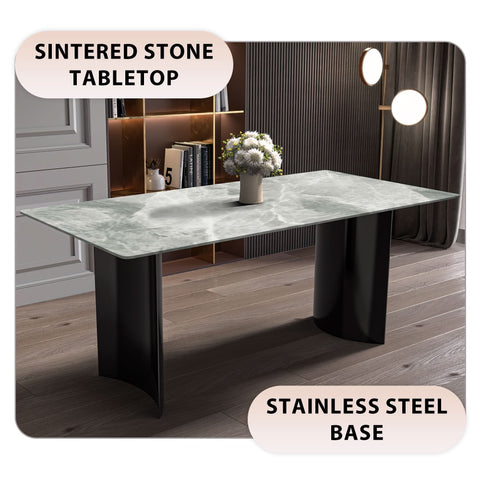 Zara Rectangular Dining Table with Glass/Sintered Stone Top and Stainless Steel Base