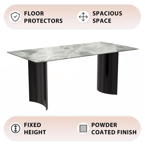 Zara Rectangular Dining Table with Glass/Sintered Stone Top and Stainless Steel Base