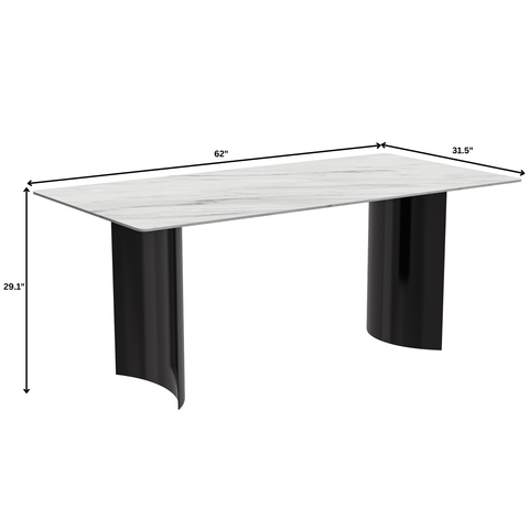 Zara Rectangular Dining Table with Glass/Sintered Stone Top and Stainless Steel Base
