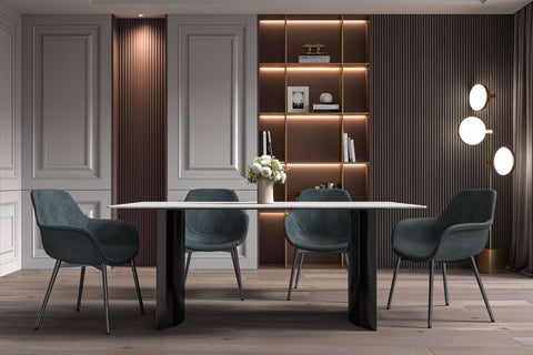 Zara Rectangular Dining Table with Glass/Sintered Stone Top and Stainless Steel Base