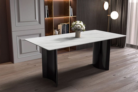 Zara Rectangular Dining Table with Glass/Sintered Stone Top and Stainless Steel Base