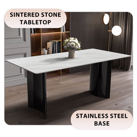 Zara Rectangular Dining Table with Glass/Sintered Stone Top and Stainless Steel Base