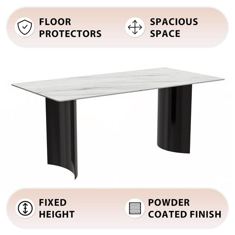 Zara Rectangular Dining Table with Glass/Sintered Stone Top and Stainless Steel Base