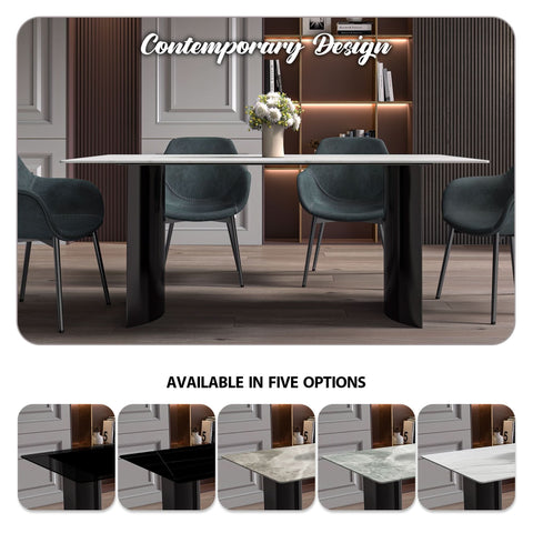 Zara Rectangular Dining Table with Glass/Sintered Stone Top and Stainless Steel Base