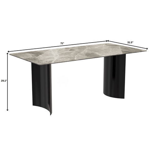 Zara Rectangular Dining Table with Glass/Sintered Stone Top and Stainless Steel Base