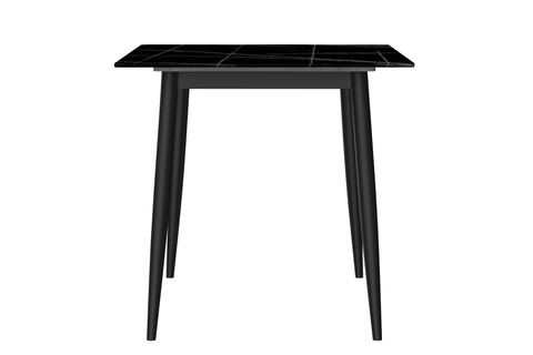 Zayle Modern Rectangular Dining Table with Glass/Stone Tabletop and Black Steel Base