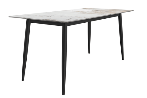 Zayle Modern Rectangular Dining Table with Glass/Stone Tabletop and Black Steel Base