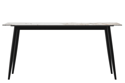 Zayle Modern Rectangular Dining Table with Glass/Stone Tabletop and Black Steel Base
