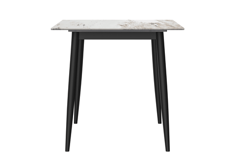 Zayle Modern Rectangular Dining Table with Glass/Stone Tabletop and Black Steel Base