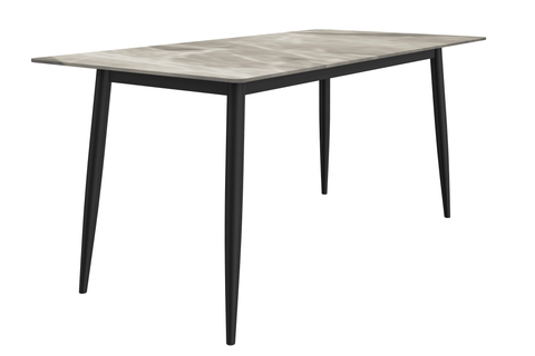 Zayle Modern Rectangular Dining Table with Glass/Stone Tabletop and Black Steel Base