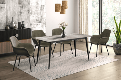 Zayle Modern Rectangular Dining Table with Glass/Stone Tabletop and Black Steel Base