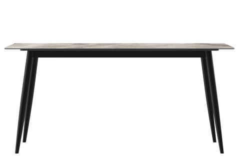 Zayle Modern Rectangular Dining Table with Glass/Stone Tabletop and Black Steel Base