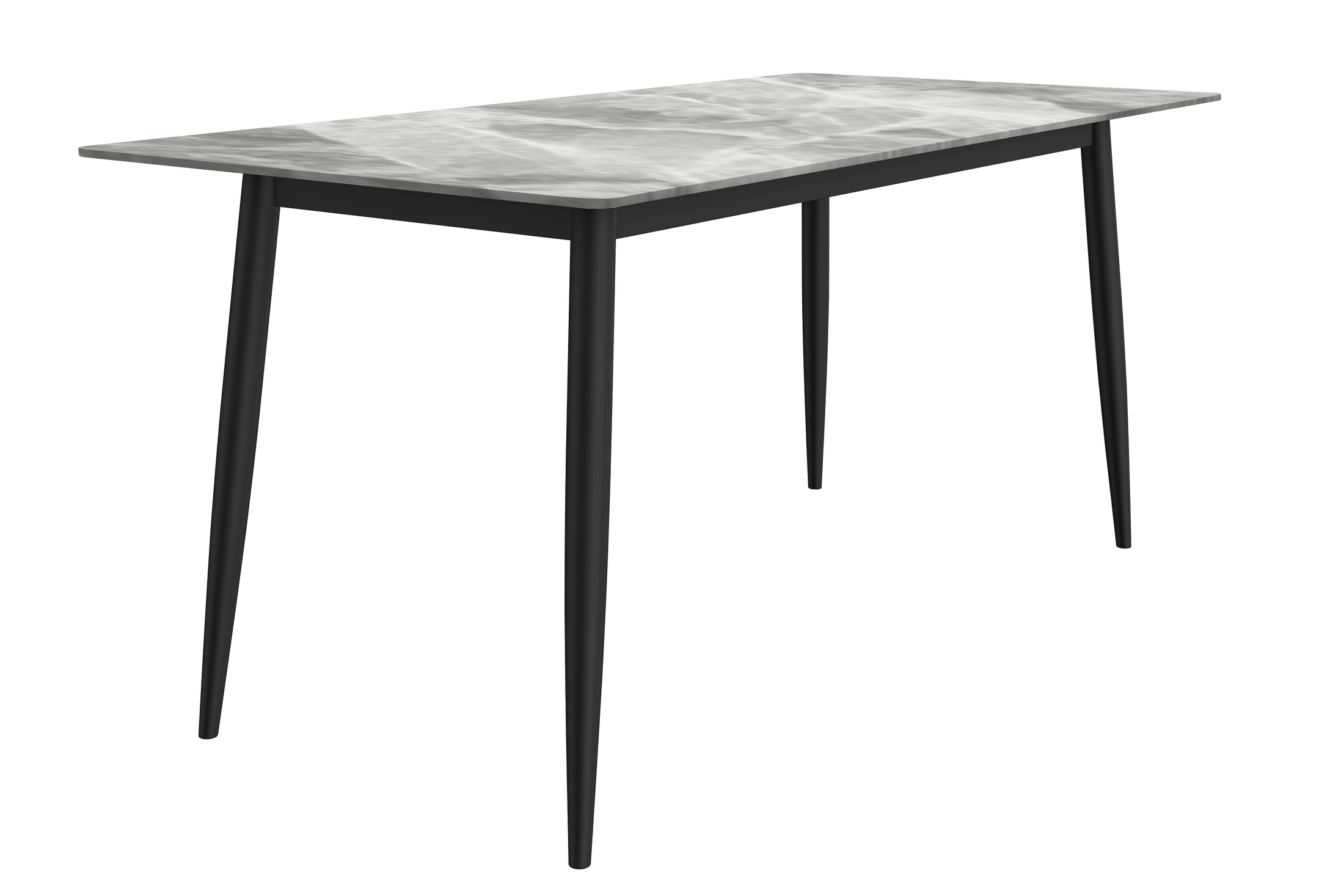Zayle Modern Rectangular Dining Table with Glass/Stone Tabletop and Black Steel Base