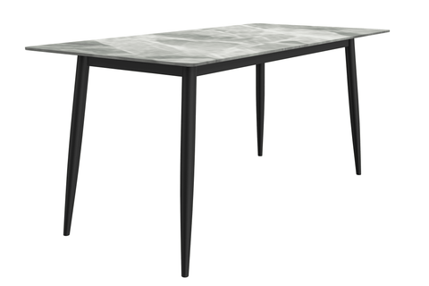 Zayle Modern Rectangular Dining Table with Glass/Stone Tabletop and Black Steel Base