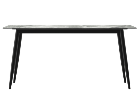 Zayle Modern Rectangular Dining Table with Glass/Stone Tabletop and Black Steel Base