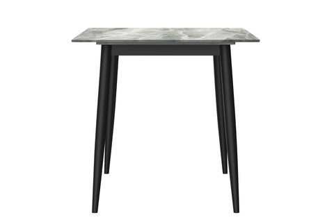 Zayle Modern Rectangular Dining Table with Glass/Stone Tabletop and Black Steel Base