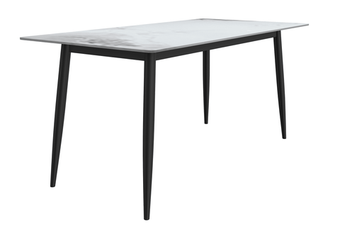 Zayle Modern Rectangular Dining Table with Glass/Stone Tabletop and Black Steel Base