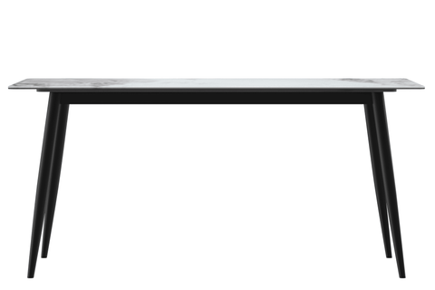Zayle Modern Rectangular Dining Table with Glass/Stone Tabletop and Black Steel Base