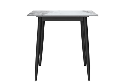 Zayle Modern Rectangular Dining Table with Glass/Stone Tabletop and Black Steel Base