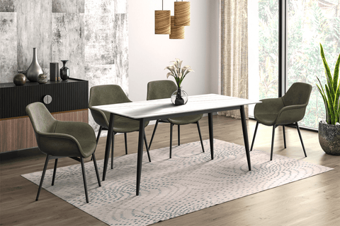 Zayle Modern Rectangular Dining Table with Glass/Stone Tabletop and Black Steel Base