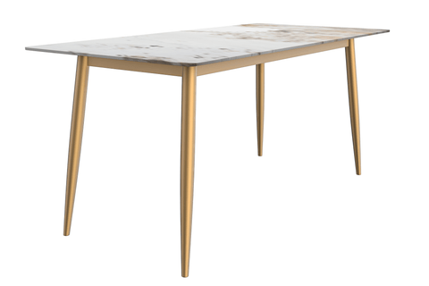 Zayle Modern Rectangular Dining Table with Glass/Stone Tabletop and Black Steel Base