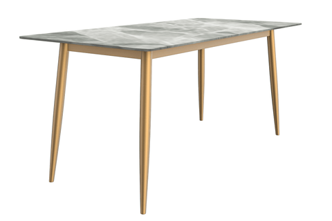 Zayle Modern Rectangular Dining Table with Glass/Stone Tabletop and Black Steel Base