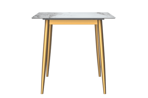 Zayle Modern Rectangular Dining Table with Glass/Stone Tabletop and Black Steel Base