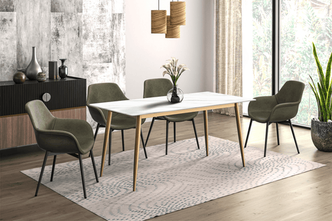 Zayle Modern Rectangular Dining Table with Glass/Stone Tabletop and Black Steel Base