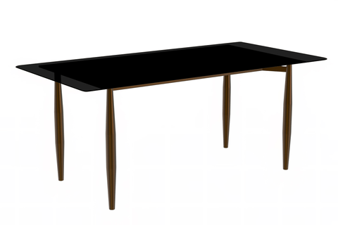 Zayle Modern Rectangular Dining Table with Glass/Stone Tabletop and Black Steel Base