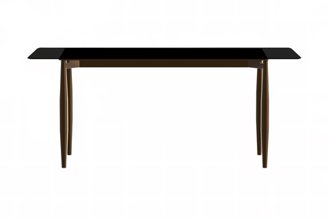 Zayle Modern Rectangular Dining Table with Glass/Stone Tabletop and Black Steel Base