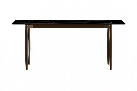 Zayle Modern Rectangular Dining Table with Glass/Stone Tabletop and Black Steel Base