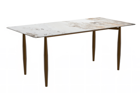 Zayle Modern Rectangular Dining Table with Glass/Stone Tabletop and Black Steel Base