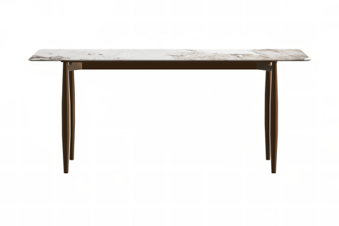 Zayle Modern Rectangular Dining Table with Glass/Stone Tabletop and Black Steel Base