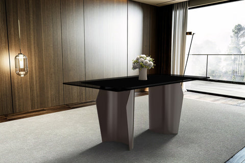 LeisureMod Zelan Mid-Century Modern Dining Table with Rectangular Glass or  Sintered Stone Tabletop and Steel Legs