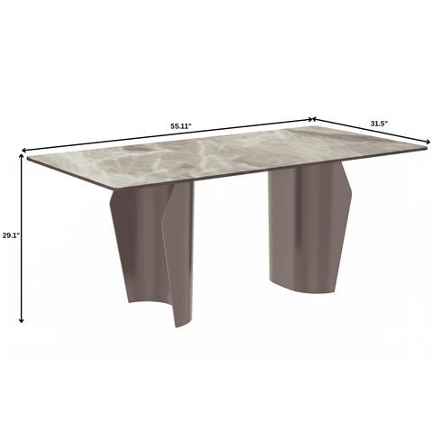 Zelan Dining Table with Rectangular Glass/Sintered Stone Tabletop and Steel Legs