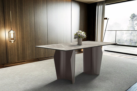 Zelan Dining Table with Rectangular Glass/Sintered Stone Tabletop and Steel Legs
