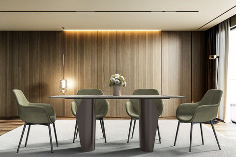 Zelan Dining Table with Rectangular Glass/Sintered Stone Tabletop and Steel Legs